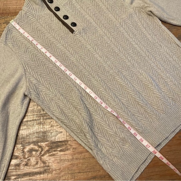 HAGGAR Herringbone Button Mock Neck Sweater size XL academia grandpa core - Picture 5 of 7